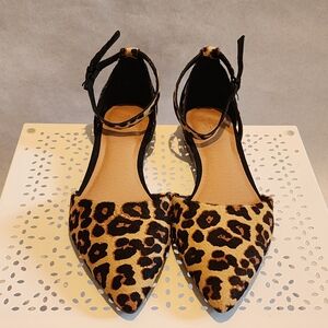 Crown Vintage Evalinda Leopard Print Flat With Pointed Toe And Ankle Strap 8.5M